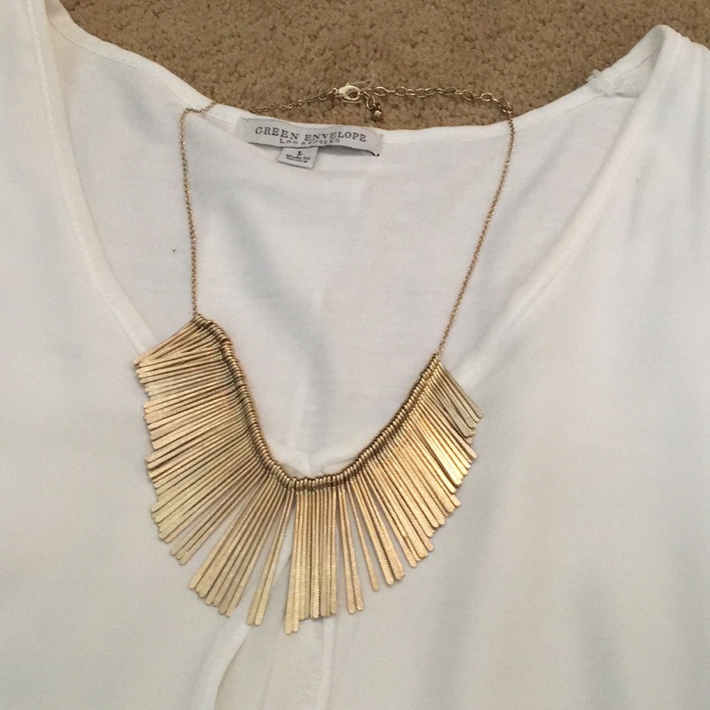 Green Envelope Gold Layered Fringe Necklace
